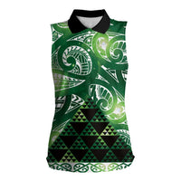 Matariki New Zealand Women Sleeveless Polo Shirt NZ Niho Taniwha Maori New Year Green Galaxy LT14 Female Green - Polynesian Pride