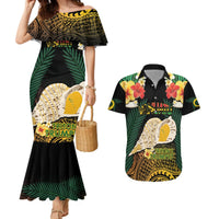 Vanuatu Triton's Trumpet Couples Matching Mermaid Dress and Hawaiian Shirt Tropical Flowers Vanuatuan Map LT14 Black - Polynesian Pride