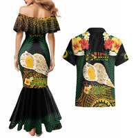 Vanuatu Triton's Trumpet Couples Matching Mermaid Dress and Hawaiian Shirt Tropical Flowers Vanuatuan Map LT14 - Polynesian Pride
