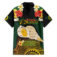 Vanuatu Triton's Trumpet Family Matching Off Shoulder Short Dress and Hawaiian Shirt Tropical Flowers Vanuatuan Map LT14 - Polynesian Pride