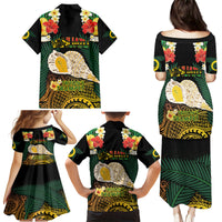 Vanuatu Triton's Trumpet Family Matching Puletasi and Hawaiian Shirt Tropical Flowers Vanuatuan Map LT14 - Polynesian Pride