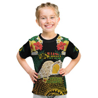 Vanuatu Triton's Trumpet Kid T Shirt Tropical Flowers Vanuatuan Map LT14 Black - Polynesian Pride