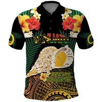 Vanuatu Triton's Trumpet Polo Shirt Tropical Flowers Vanuatuan Map LT14 Black - Polynesian Pride