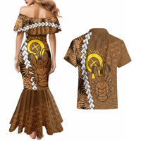 Vanuatu Coconut Crab Couples Matching Mermaid Dress and Hawaiian Shirt Ni-Van Tropical Leaves With Sand Drawing Art LT14 - Polynesian Pride