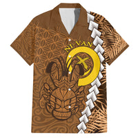 Vanuatu Coconut Crab Family Matching Puletasi and Hawaiian Shirt Ni-Van Tropical Leaves With Sand Drawing Art LT14 Dad's Shirt - Short Sleeve Brown - Polynesian Pride
