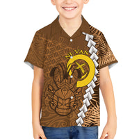 Vanuatu Coconut Crab Family Matching Puletasi and Hawaiian Shirt Ni-Van Tropical Leaves With Sand Drawing Art LT14 Son's Shirt Brown - Polynesian Pride