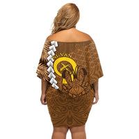 Vanuatu Coconut Crab Off Shoulder Short Dress Ni-Van Tropical Leaves With Sand Drawing Art LT14 - Polynesian Pride