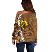 Vanuatu Coconut Crab Off Shoulder Sweater Ni-Van Tropical Leaves With Sand Drawing Art
