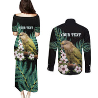 Personalised New Zealand Kakapo Couples Matching Puletasi and Long Sleeve Button Shirt Aotearoa Fern With Manuka LT14 - Polynesian Pride