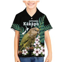 Personalised New Zealand Kakapo Family Matching Mermaid Dress and Hawaiian Shirt Aotearoa Fern With Manuka LT14 Son's Shirt Black - Polynesian Pride