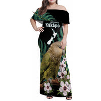 Personalised New Zealand Kakapo Family Matching Off Shoulder Maxi Dress and Hawaiian Shirt Aotearoa Fern With Manuka LT14 Mom's Dress Black - Polynesian Pride