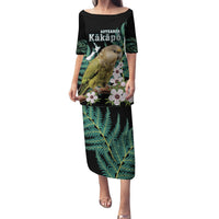Personalised New Zealand Kakapo Family Matching Puletasi and Hawaiian Shirt Aotearoa Fern With Manuka LT14 Mom's Dress Black - Polynesian Pride