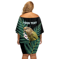 Personalised New Zealand Kakapo Off Shoulder Short Dress Aotearoa Fern With Manuka LT14 - Polynesian Pride