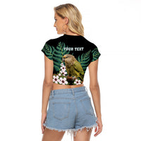 Personalised New Zealand Kakapo Raglan Cropped T Shirt Aotearoa Fern With Manuka