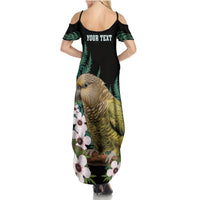 Personalised New Zealand Kakapo Summer Maxi Dress Aotearoa Fern With Manuka LT14 - Polynesian Pride
