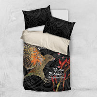 Personalised New Zealand Kea Bedding Set Nestor Notabilis With Harakeke Maori Pattern LT14 US Twin 172cm x 218cm Black - Polynesian Pride