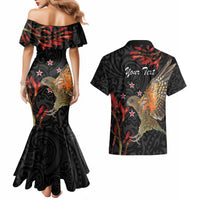 Personalised New Zealand Kea Couples Matching Mermaid Dress and Hawaiian Shirt Nestor Notabilis With Harakeke Maori Pattern LT14 - Polynesian Pride