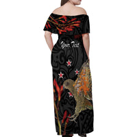Personalised New Zealand Kea Family Matching Off Shoulder Maxi Dress and Hawaiian Shirt Nestor Notabilis With Harakeke Maori Pattern LT14 - Polynesian Pride