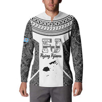 Custom Fiji Tapa Rugby Button Sweatshirt Flying Fijian Black And White Version