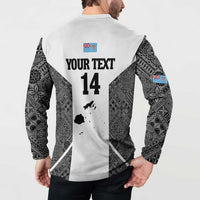 Custom Fiji Tapa Rugby Button Sweatshirt Flying Fijian Black And White Version