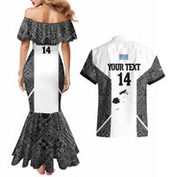 Custom Fiji Tapa Rugby Couples Matching Mermaid Dress and Hawaiian Shirt Flying Fijian Black And White Version LT14 - Polynesian Pride
