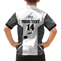 Custom Fiji Tapa Rugby Family Matching Off The Shoulder Long Sleeve Dress and Hawaiian Shirt Flying Fijian Black And White Version LT14 - Polynesian Pride
