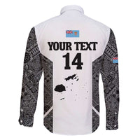 Custom Fiji Tapa Rugby Family Matching Off The Shoulder Long Sleeve Dress and Hawaiian Shirt Flying Fijian Black And White Version LT14 - Polynesian Pride