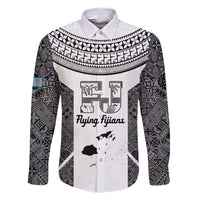 Custom Fiji Tapa Rugby Family Matching Short Sleeve Bodycon Dress and Hawaiian Shirt Flying Fijian Black And White Version LT14 Dad's Shirt - Long Sleeve Black - Polynesian Pride