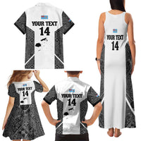 Custom Fiji Tapa Rugby Family Matching Tank Maxi Dress and Hawaiian Shirt Flying Fijian Black And White Version LT14 - Polynesian Pride