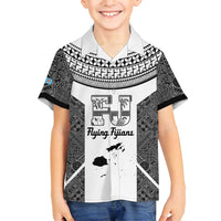 Custom Fiji Tapa Rugby Family Matching Tank Maxi Dress and Hawaiian Shirt Flying Fijian Black And White Version LT14 Son's Shirt Black - Polynesian Pride