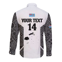 Custom Fiji Tapa Rugby Long Sleeve Button Shirt Flying Fijian Black And White Version
