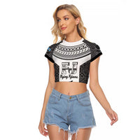 Custom Fiji Tapa Rugby Raglan Cropped T Shirt Flying Fijian Black And White Version