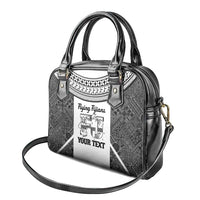 Custom Fiji Tapa Rugby Shoulder Handbag Flying Fijian Black And White Version