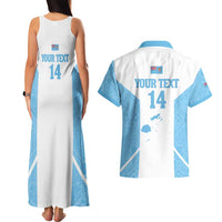 Custom Fiji Tapa Rugby Couples Matching Tank Maxi Dress and Hawaiian Shirt Flying Fijian Blue And White Version LT14 - Polynesian Pride