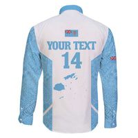 Custom Fiji Tapa Rugby Family Matching Off The Shoulder Long Sleeve Dress and Hawaiian Shirt Flying Fijian Blue And White Version LT14 - Polynesian Pride