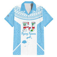 Custom Fiji Tapa Rugby Family Matching Off Shoulder Maxi Dress and Hawaiian Shirt Flying Fijian Blue And White Version LT14 Dad's Shirt - Short Sleeve Blue - Polynesian Pride