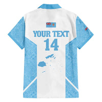 Custom Fiji Tapa Rugby Family Matching Short Sleeve Bodycon Dress and Hawaiian Shirt Flying Fijian Blue And White Version LT14 - Polynesian Pride