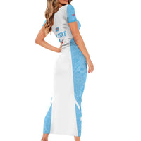 Custom Fiji Tapa Rugby Family Matching Short Sleeve Bodycon Dress and Hawaiian Shirt Flying Fijian Blue And White Version LT14 - Polynesian Pride