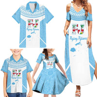 Custom Fiji Tapa Rugby Family Matching Summer Maxi Dress and Hawaiian Shirt Flying Fijian Blue And White Version LT14 - Polynesian Pride