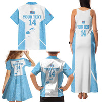 Custom Fiji Tapa Rugby Family Matching Tank Maxi Dress and Hawaiian Shirt Flying Fijian Blue And White Version LT14 - Polynesian Pride
