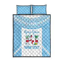 Custom Fiji Tapa Rugby Quilt Bed Set Flying Fijian Blue And White Version