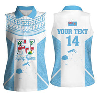 Custom Fiji Tapa Rugby Women Sleeveless Polo Shirt Flying Fijian Blue And White Version