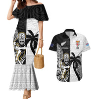 Custom Fiji And New Zealand Rugby Couples Matching Mermaid Dress and Hawaiian Shirt Aotearoa Silver Fern Mix Fijian Tapa Pattern LT14 Black - Polynesian Pride