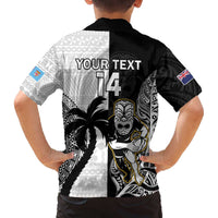 Custom Fiji And New Zealand Rugby Family Matching Off The Shoulder Long Sleeve Dress and Hawaiian Shirt Aotearoa Silver Fern Mix Fijian Tapa Pattern LT14 - Polynesian Pride