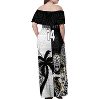 Custom Fiji And New Zealand Rugby Family Matching Off Shoulder Maxi Dress and Hawaiian Shirt Aotearoa Silver Fern Mix Fijian Tapa Pattern LT14 - Polynesian Pride