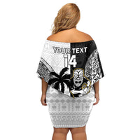 Custom Fiji And New Zealand Rugby Family Matching Off Shoulder Short Dress and Hawaiian Shirt Aotearoa Silver Fern Mix Fijian Tapa Pattern LT14 - Polynesian Pride