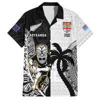 Custom Fiji And New Zealand Rugby Hawaiian Shirt Aotearoa Silver Fern Mix Fijian Tapa Pattern LT14 Black - Polynesian Pride