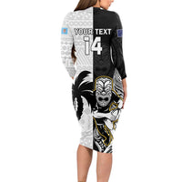 Custom Fiji And New Zealand Rugby Long Sleeve Bodycon Dress Aotearoa Silver Fern Mix Fijian Tapa Pattern LT14 - Polynesian Pride