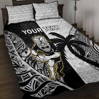Custom Fiji And New Zealand Rugby Quilt Bed Set Aotearoa Silver Fern Mix Fijian Tapa Pattern LT14 Black - Polynesian Pride