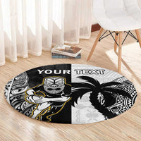 Custom Fiji And New Zealand Rugby Round Carpet Aotearoa Silver Fern Mix Fijian Tapa Pattern LT14 - Polynesian Pride